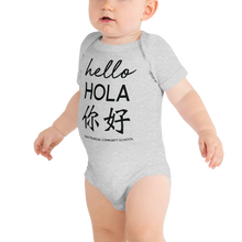 Load image into Gallery viewer, Oasis 'Hello' Trilingual Unisex Baby Onesie - Heather Grey