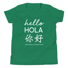 Load image into Gallery viewer, Oasis 'Hello' Trilingual Youth Unisex T-Shirt - Multiple Colors