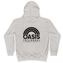 Load image into Gallery viewer, Oasis &#39;Hello&#39; Trilingual &amp; Logo Youth Hoodie - Heather Grey

