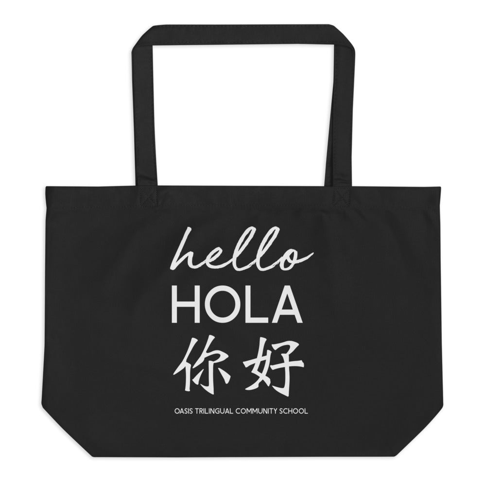 Oasis 'Hello' Trilingual Large Organic Tote Bag - Black